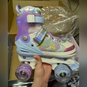 Girls M 1-4 Youth Butterfly Colorful Roller Skates with Holographic Details, New